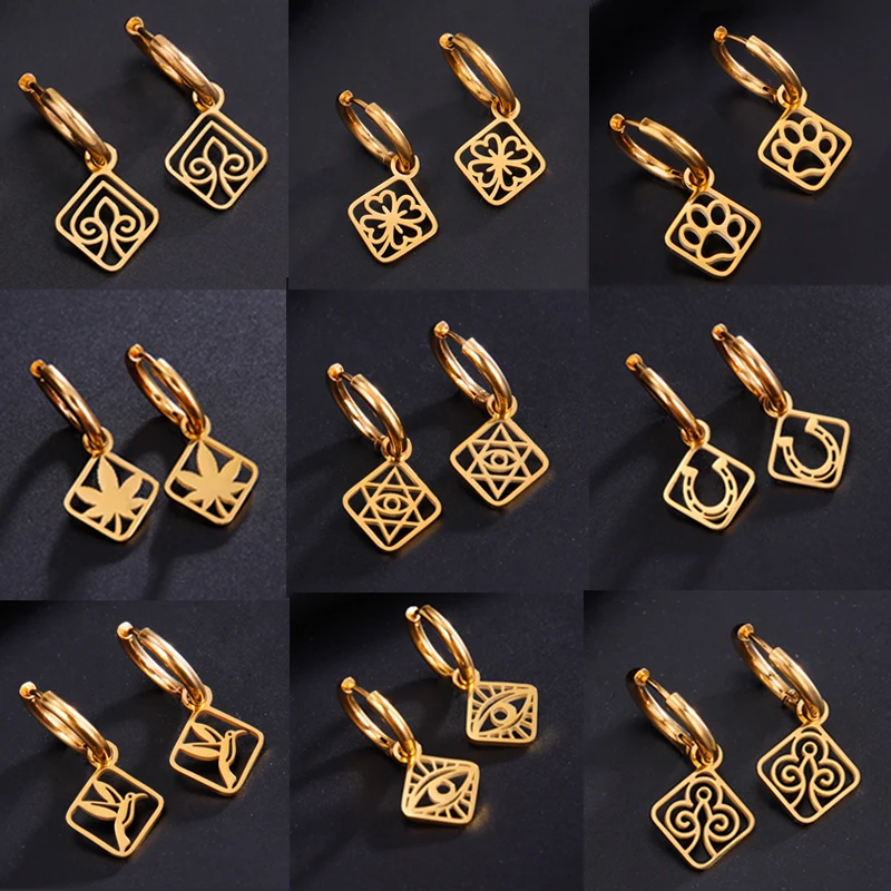 Süße Katze Pfote Anhänger Tropfen Ohrringe für Frau Edelstahl klassische Glück Klee Creolen Schmuck Party Mädchen besten Geschenke