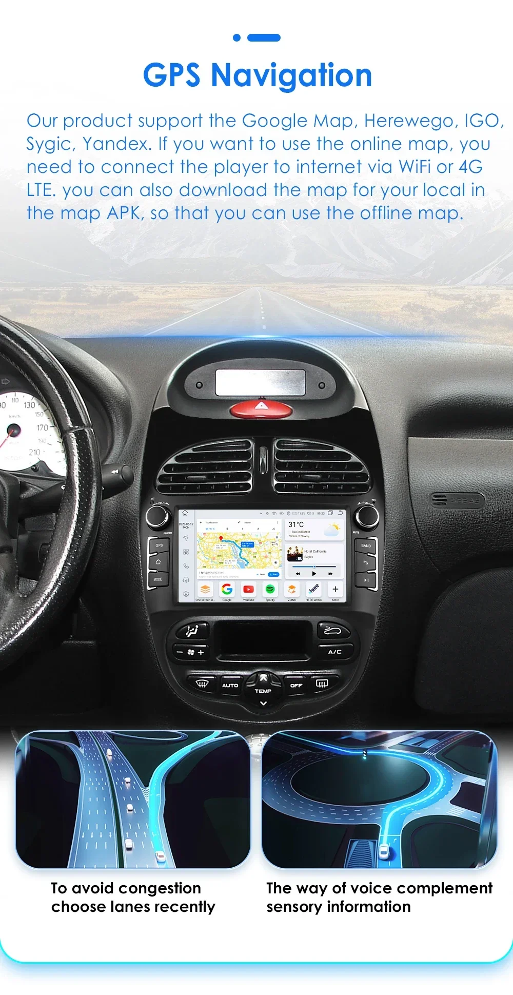 RADIO GPS ANDROID 8 PARA PEUGEOT 206 00–16