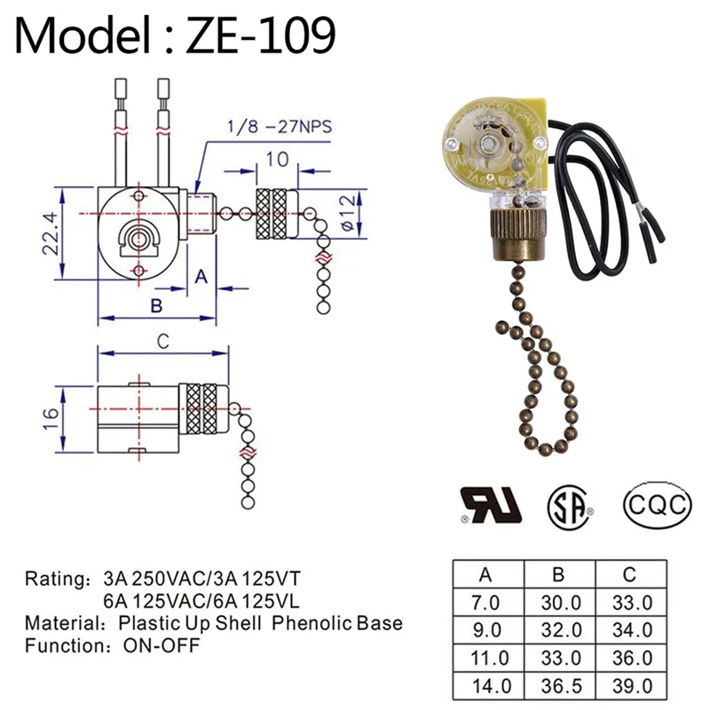 Interruptor de luz de ventilador de techo Zing Ear ZE-109, interruptor de luz de dos cables con cables de tracción de luz para ventiladores de techo, lámparas, 2 piezas, bronce