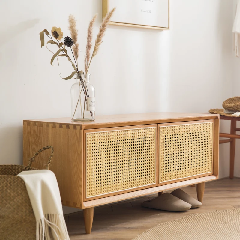 

Changing Stool Shoe Cabinet Integrated Home Doorway Japanese Rattan Woven Sliding Door Entry-Level Can Sit Low Cabinet