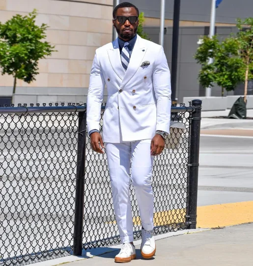 Traje Elegante Hombre Men's Suits Formal Wedding Costume Double Breasted Peaked Lapel Slim Fit Blazer Jacket Pants Two Piece