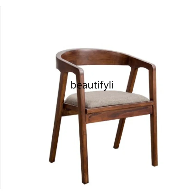 

Solid Wood Dining Chair Simple Computer Chair Coffee Shop round-Backed Armchair Leisure Chair Backrest Office Chair furniture