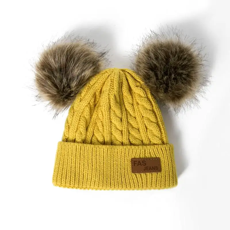Hot Sale Winter Hat Kid Cap Children Double Pompom Winter Hat  Cute Knitted Hat For Girls Boys Casual Girls Hat Baby Beanie Cap