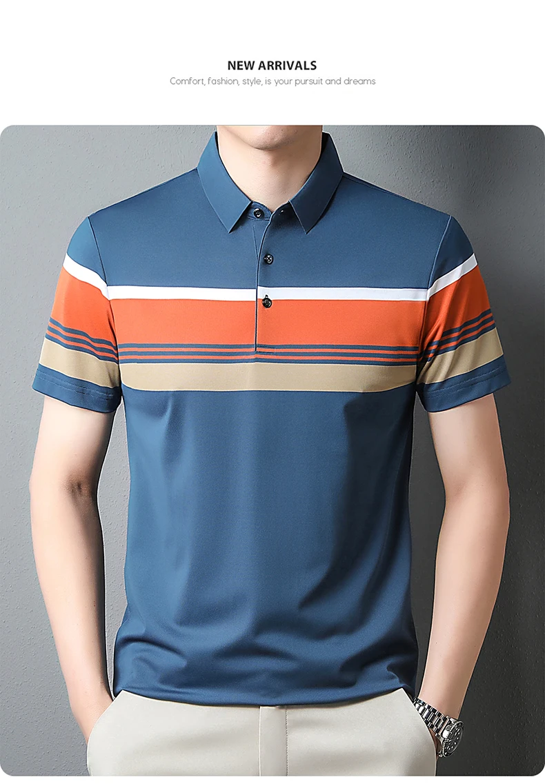 Luxury high-end ice silk breathable short-sleeved POLO shirt Men's 2023 summer fashion contrast stripe lapel T-shirt casual men 18 Sdd180557d0944b03942e687f0decfdb2u