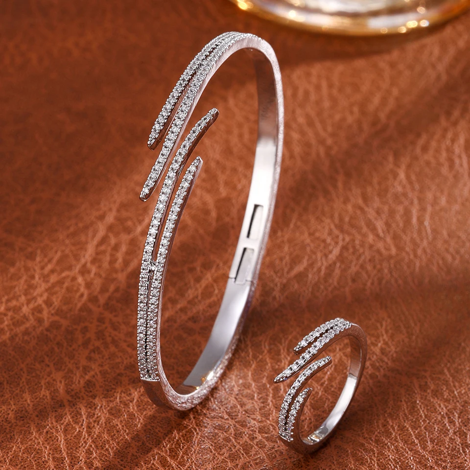 ZAKOL Classic Zircon Inlay Wing Shape Open Bracelet Ring For Women Exquisite 18K Gold Plated Fashion Aesthetic Jewelry Gift 6