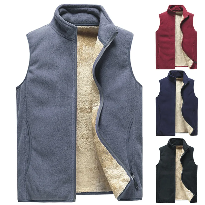

Men Warm Fleece Vest Solid Sleeveless Zipper Waistcoat Thick Sleeveless For Autumn Winter Casual Men's Vest Gilet Clothing