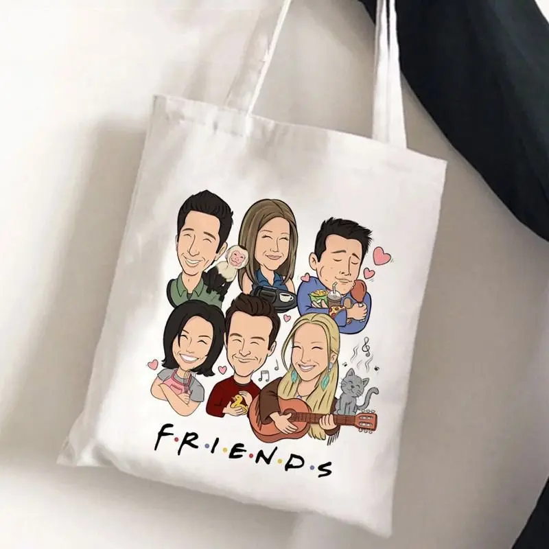 Friends Tv Show Series Pattern Tote Bag Fashionable Canvas Bags Parties Travel and Shopping Machine Washable Student Fans Gifts 3