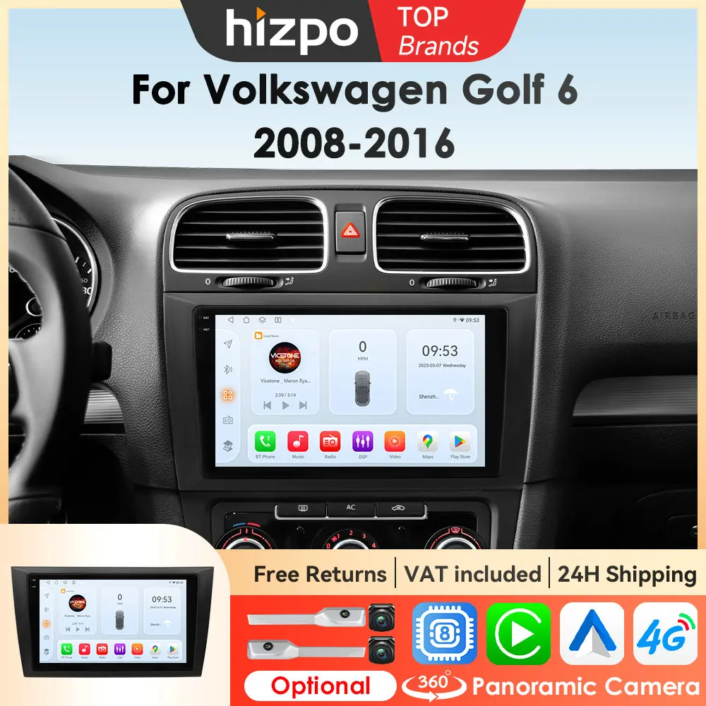 Hizpo AI Stimme Smart Auto Systeme Radio Für VW Volkswagen Golf 6 2008-2016 4G Multimedia GPS 2din Autoradio Drahtlose CarPlay WIFI