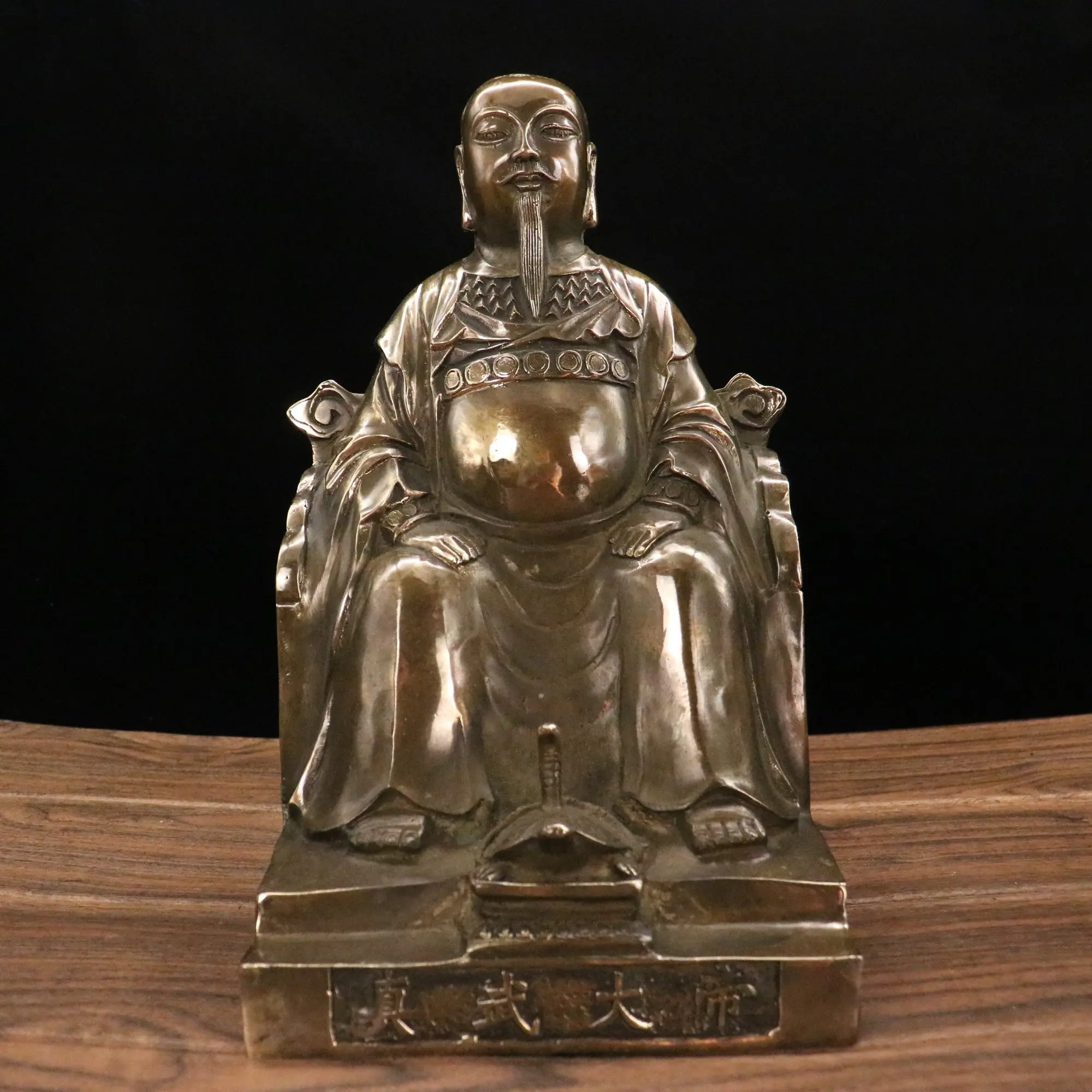 

12"Tibetan Temple Collection Old Bronze Zhenwu Emperor Grandfather Mysterious God Worship Hall Town House Exorcism