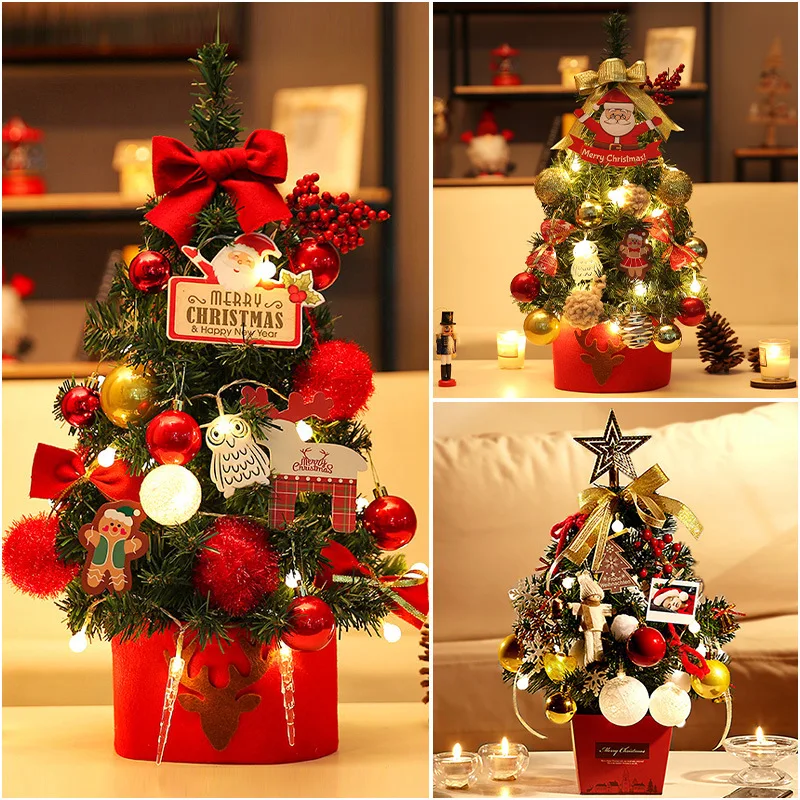 

Mini Christmas tree desktop small Christmas tree pink ornaments encrypted glow