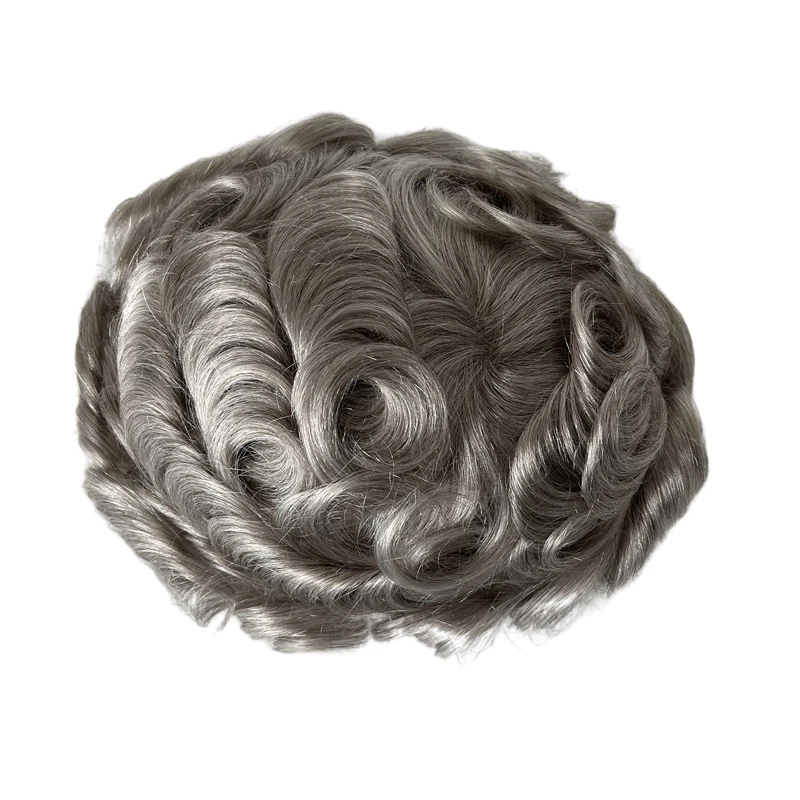 Mongolian Virgin Human Hair Hairpiece #580 Grey Front Lace Unit 8x10 Q6 Toupee for White Men