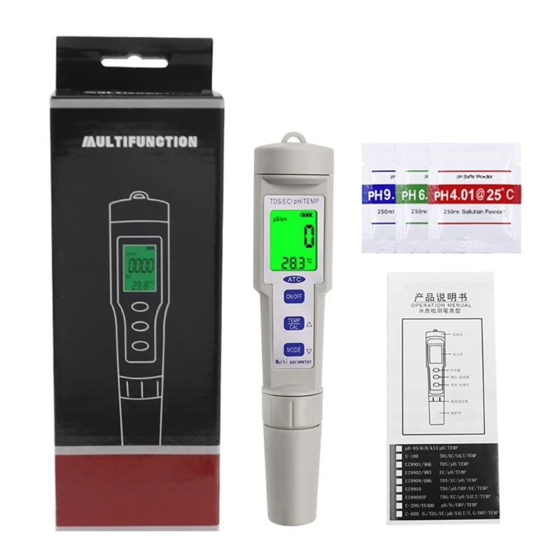 Professional 4 in 1 pH Meter Backlit LCDDisplay High Accuracy Digital Tester for Water & Versatile pH Meter