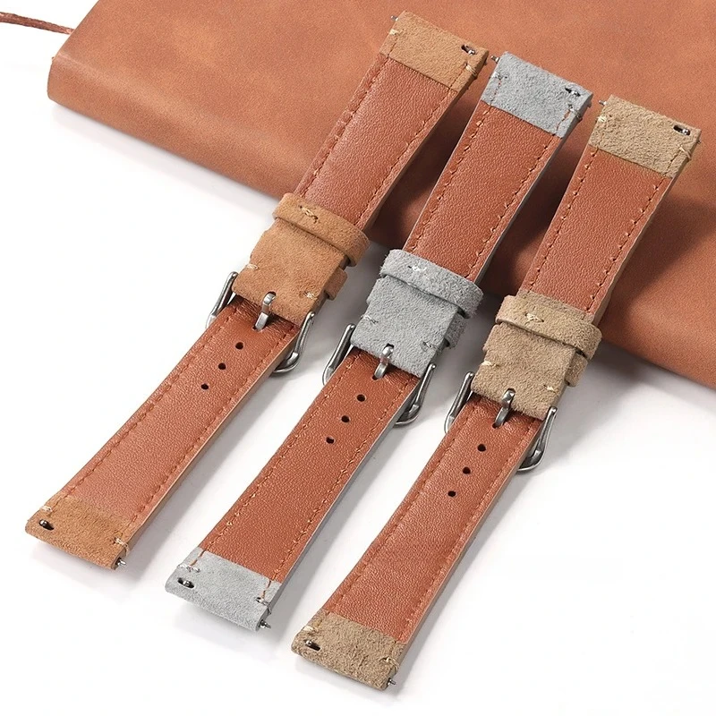 Vintage Brown Suede Leather Watch Strap with Quick Release