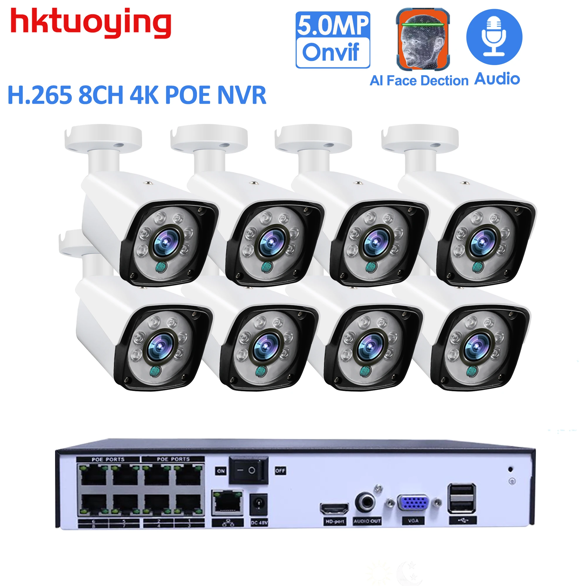 

H.265+8CH 5MP POE Security NVR System Kit Audio Recorder Rj45 IP Camera Outdoor Waterproof CCTV Video Face Detection