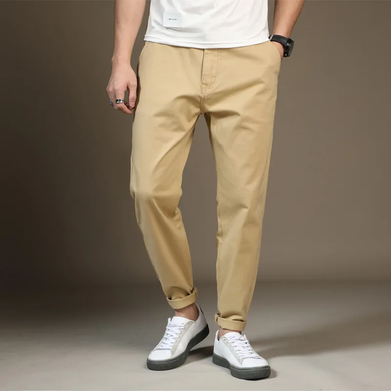 

Men's Casual Pants Plus Size Loose-fit Casual Pants Drop-crotch with Elastic Waistband Solid Color Cropped Trousers for Autumn