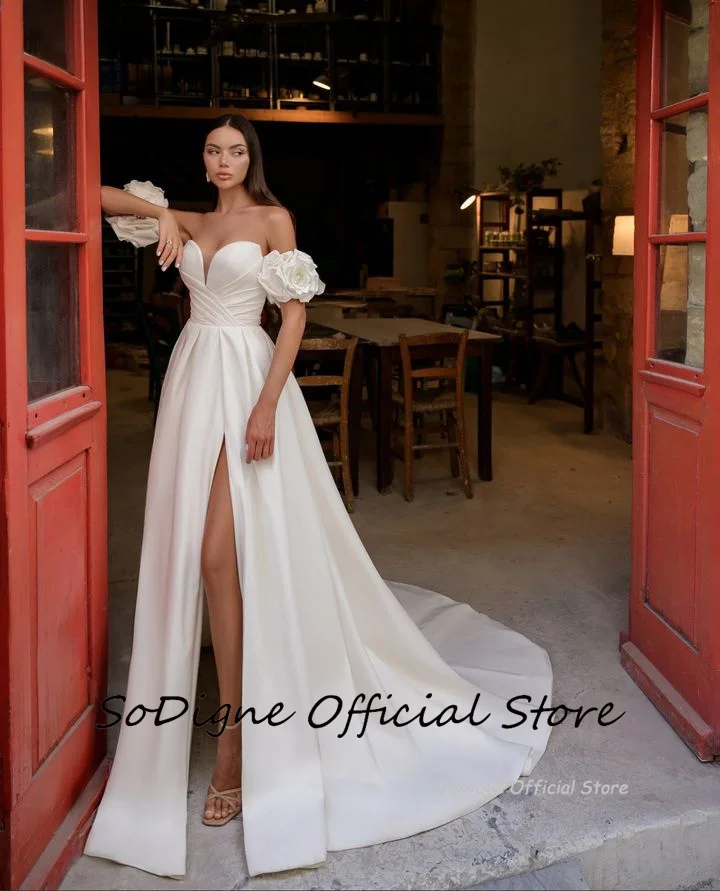 SoDigne Modern Satin Wedding Dresses Sweetheart A-line Elegant Bridal Dress Boho Split Lace Up Wedding Gown Robe De Mairee 12 Sdd188f9f8b5d4a97b1b0b42c0d06ca706