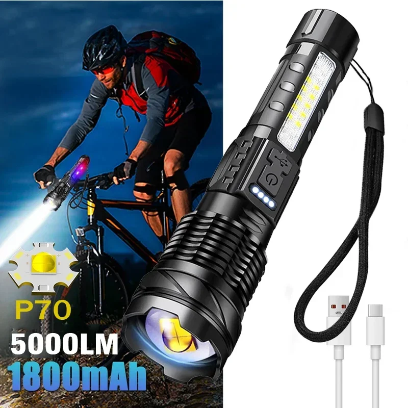 

P50/P70 High Power Led Flashlights Tactical Emergency Spotlights Telescopic Zoom Built-in Battery USB Rechargeable Camping Torch