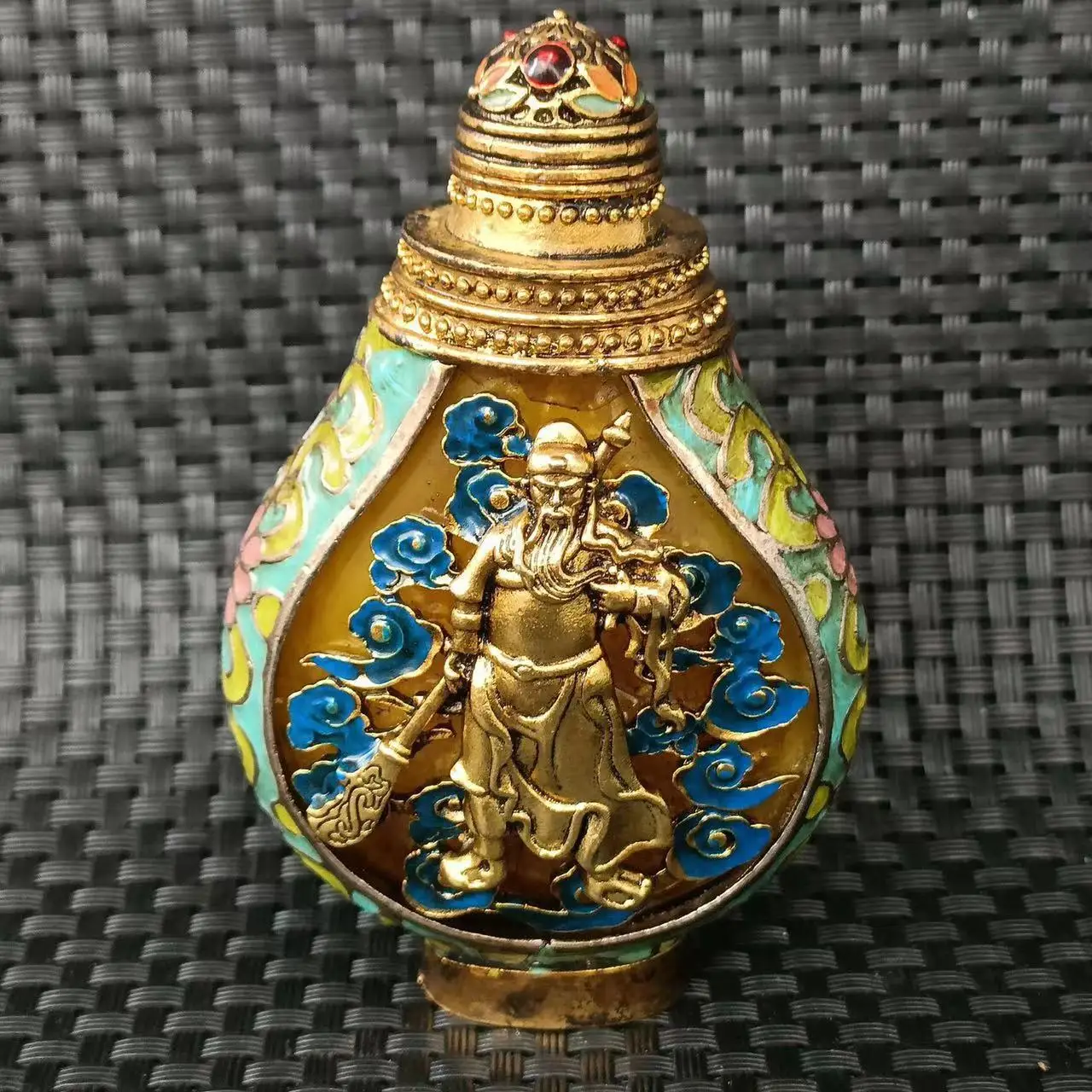 

Antiques Imitated Beeswax Copper Inlaid Beeswax Cloisonne Snuff Bottle Mongols Characteristic Inside Painted Snuff Bottle