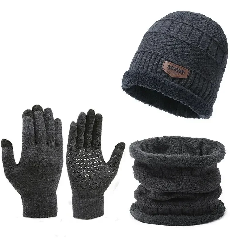 Men's windproof hat outdoor winter scarf gloves collar cashmere warm knitted hat set three piece for cycling needs cycling gloves winter hat winter accessories knitted hat scarf set