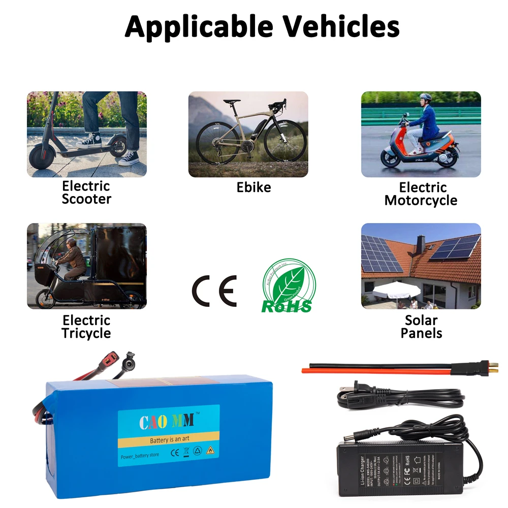 Cao MM 48V 20Ah Battery Pack tesla Li-ion 18650 Electric Bike Scooter 13S7P for ebike Conversion Kit with Charger