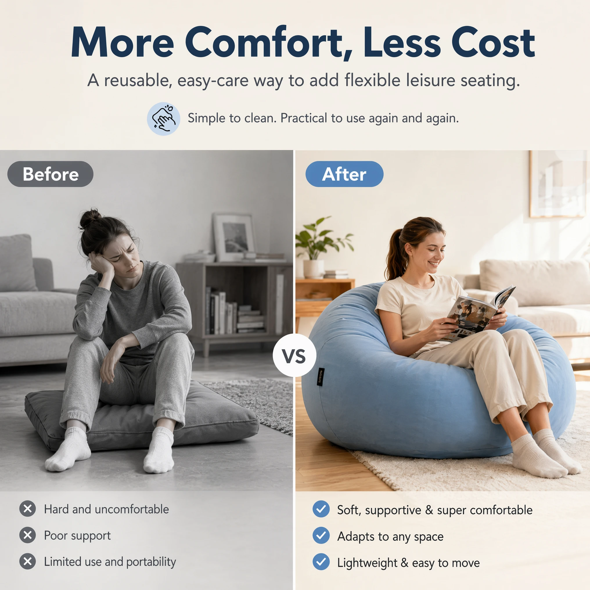 Flocking Inflatable Ball Sofa Portable Round Air Bean Bag Chair Foldable Leisure Inflatable Couch for Bedroom Living Room Indoor Home Furniture