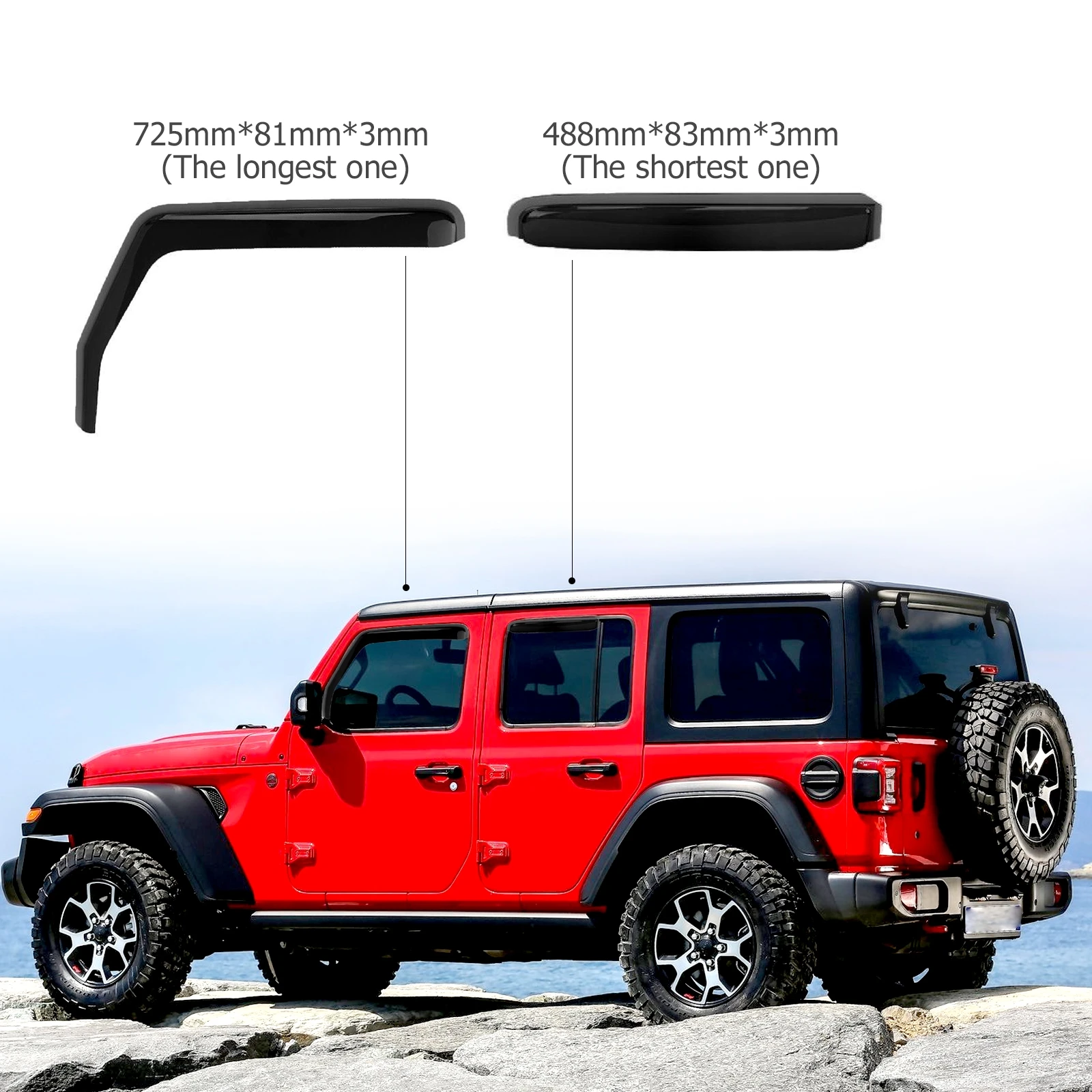 Side Window Deflector Exterior Weather Shield Shelters Wind Rain Shade Visor Guard car window deflectors Jeep Wrangler 2/4-door JK 2007 -