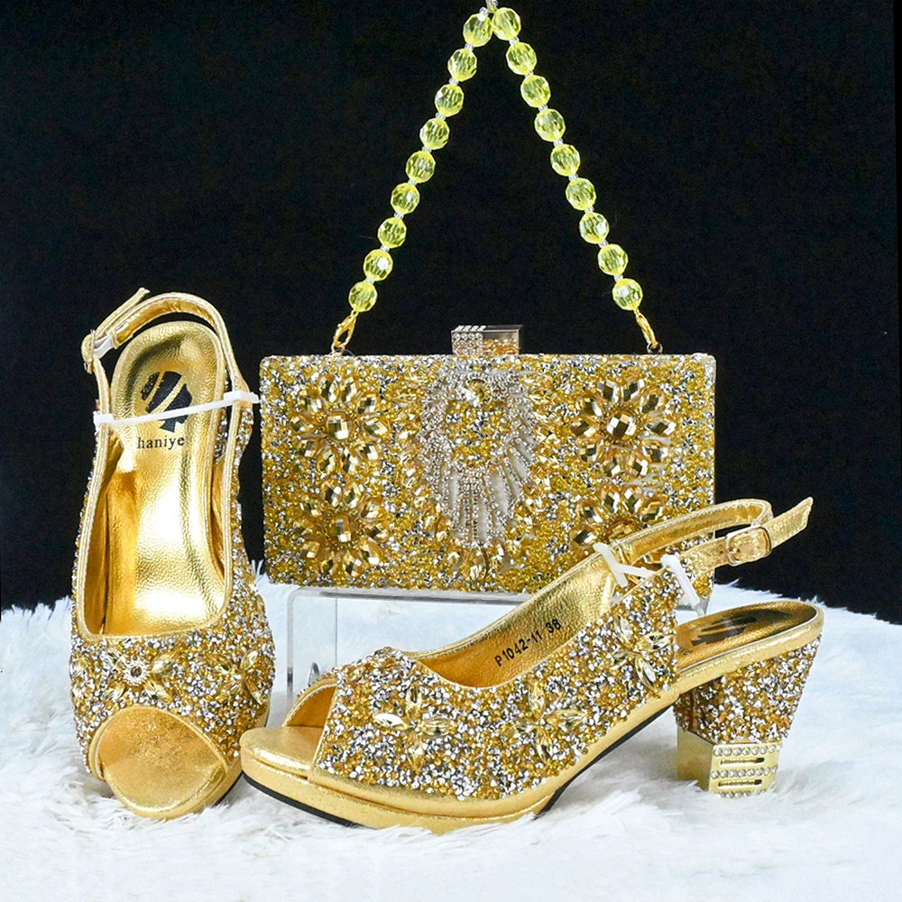 

MEOD African Shoe and Bag Set Decorated with Rhinestone Summer High Heeled Shoes for Women Italian Shoes with Matching Bags!B