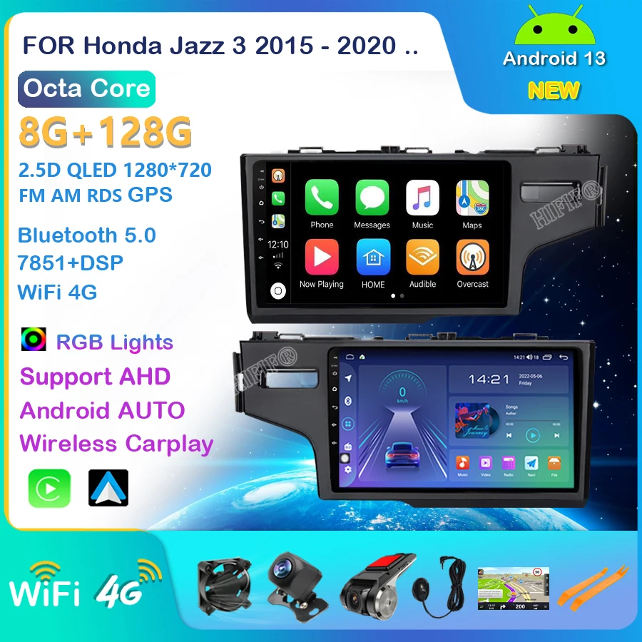 

Android 13 Car Radio Carplay Auto GPS For Honda Jazz 3 2015 - 2020 Fit 3 GP GK 2013-2020 QLED Multimedia Player Navigation