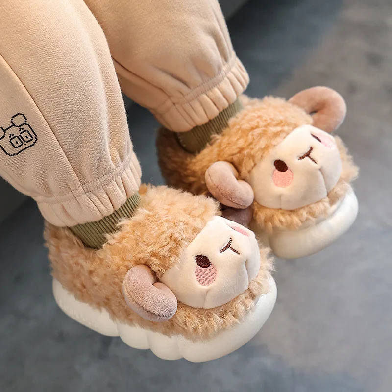 1-11Years Winter Children's Boys Girls Wrapped Heel Warm Cotton Shoes CARTOON Plush Mid/Big Kids Non-slip Comfortable Slippers