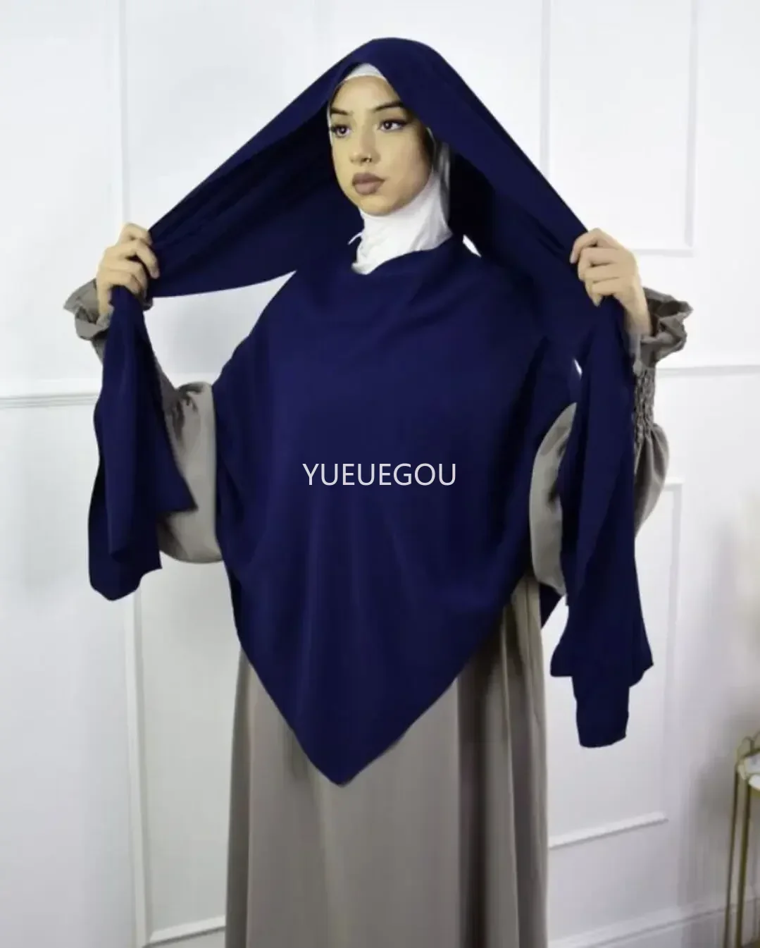 Anti Slip Muslim Hijab Set Jersey Khimar Abaya with Silicone Grip Band Breathable for Women