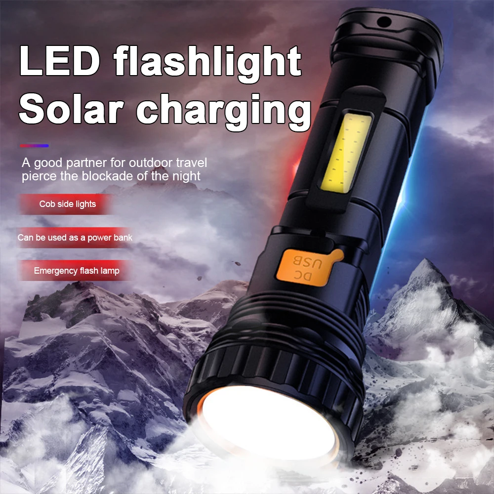 Multi-function Solar LED Flashlight Strong Light Emergency Power Bank LED Solar Flashlight Outdoor Camping Portable led flashlight,led flashlights