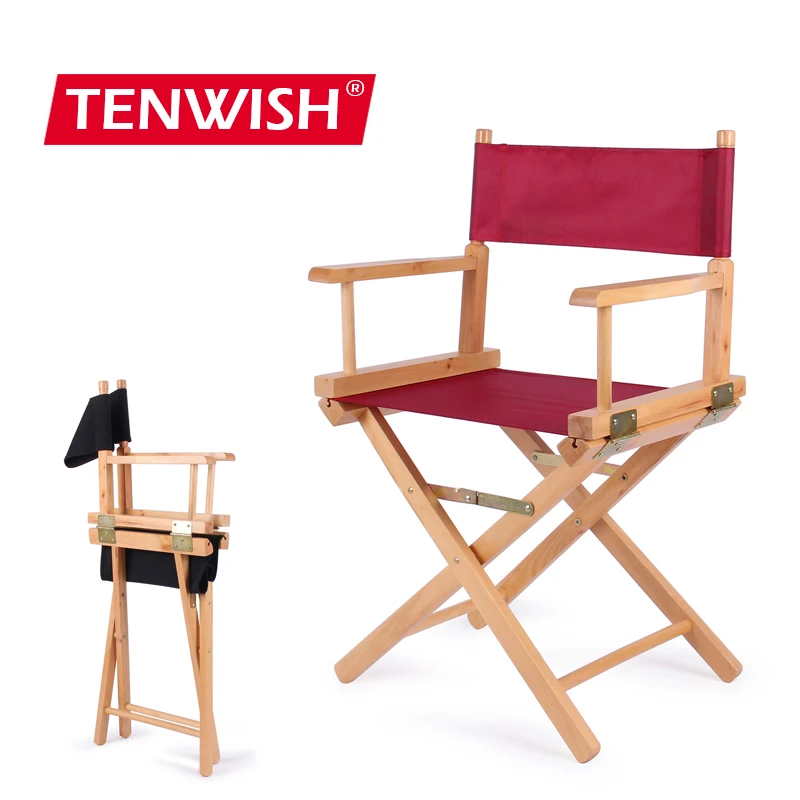 Foldable Director Chair Canvas Back 17" Seat Height Beech Wood Frame