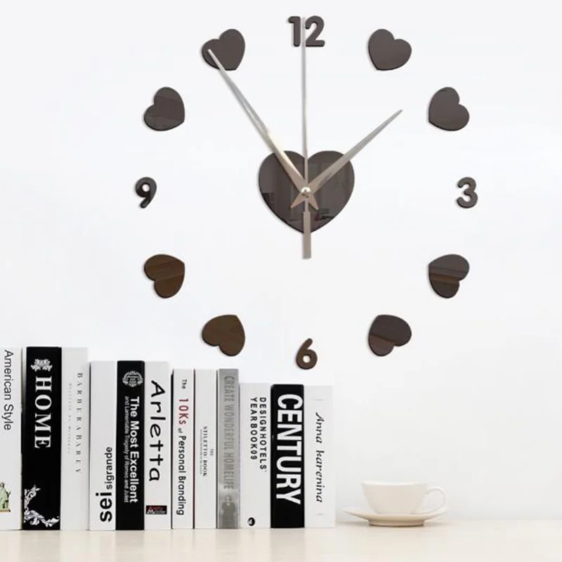 Creative Heart Mirror Wall Clock for Bedroom Living Room Wall Decor Mirror Sticker Acrylic Clock Creative Gift for Friend