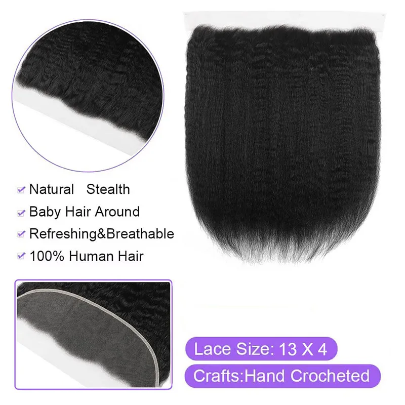 10-20 Inch Kinky Straight Human Hair Lace Frontal 13x4 Transparent Swiss Lace Natural Color Brazilian Remy Hair Pre-Plucked