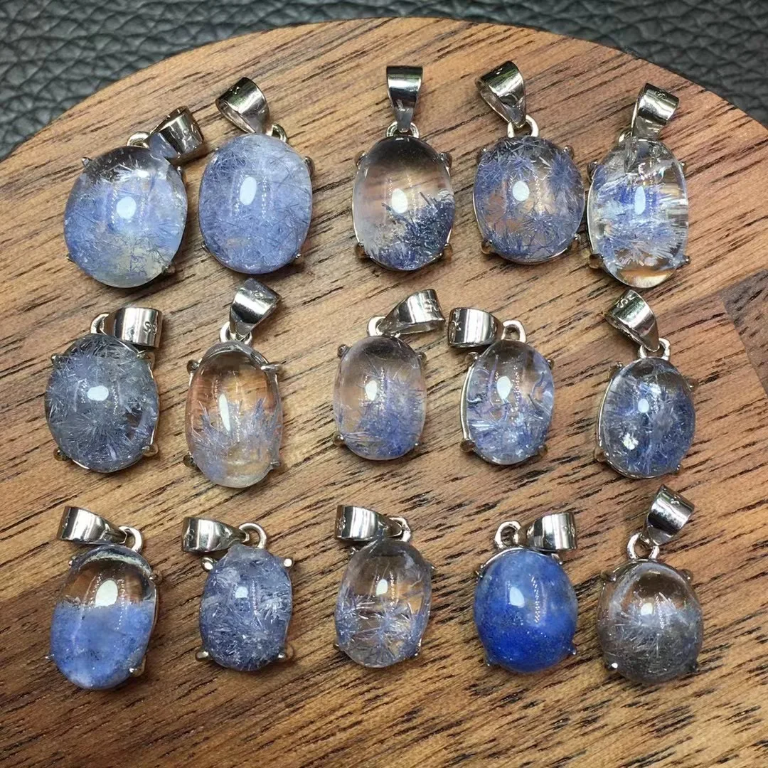 

1 Pc Fengbaowu Natural Stone Dumortierite Oval Cabochon Pendant 925 Sterling Silver Fashion Jewelry Gift For Women