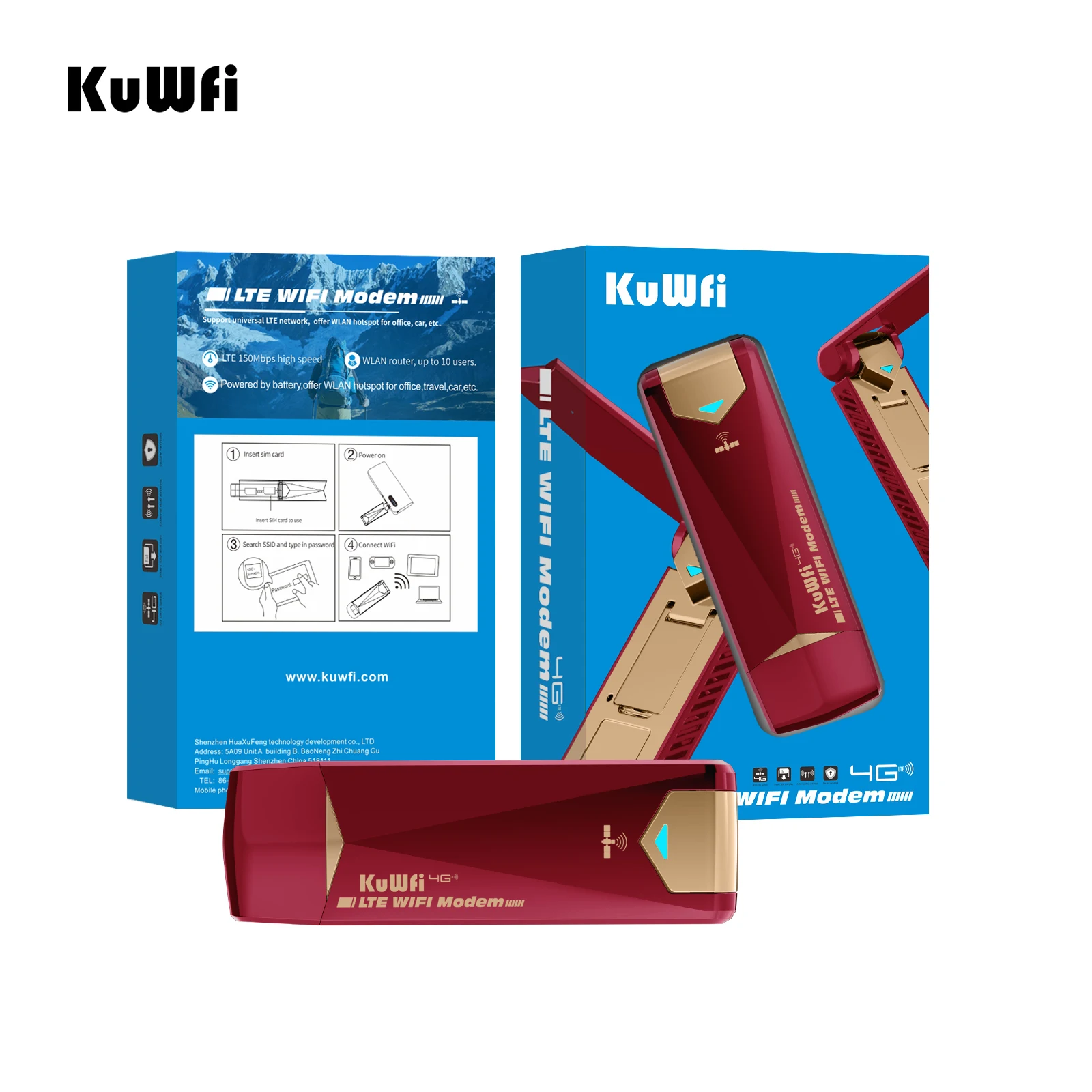 KuWFi 4G WiFi Modem Router 150Mbps USB Dongle Unlock Mobile Sim Card Wireless Adapter Hotspot Mini Router With External Antenna