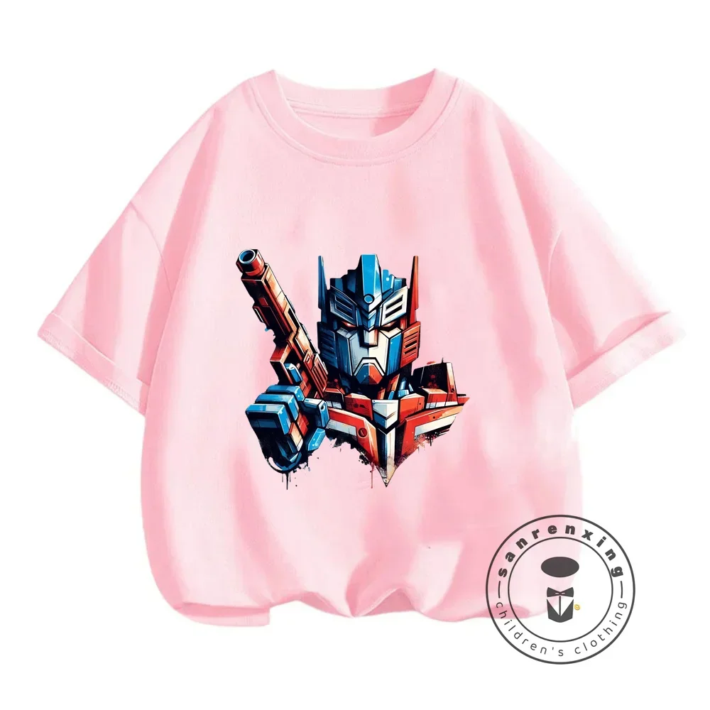 Hot Movie Transformers for Summer Coolness Boys' Elastic Prints on O-neck T-shirts Affordable Street Style for Children 6