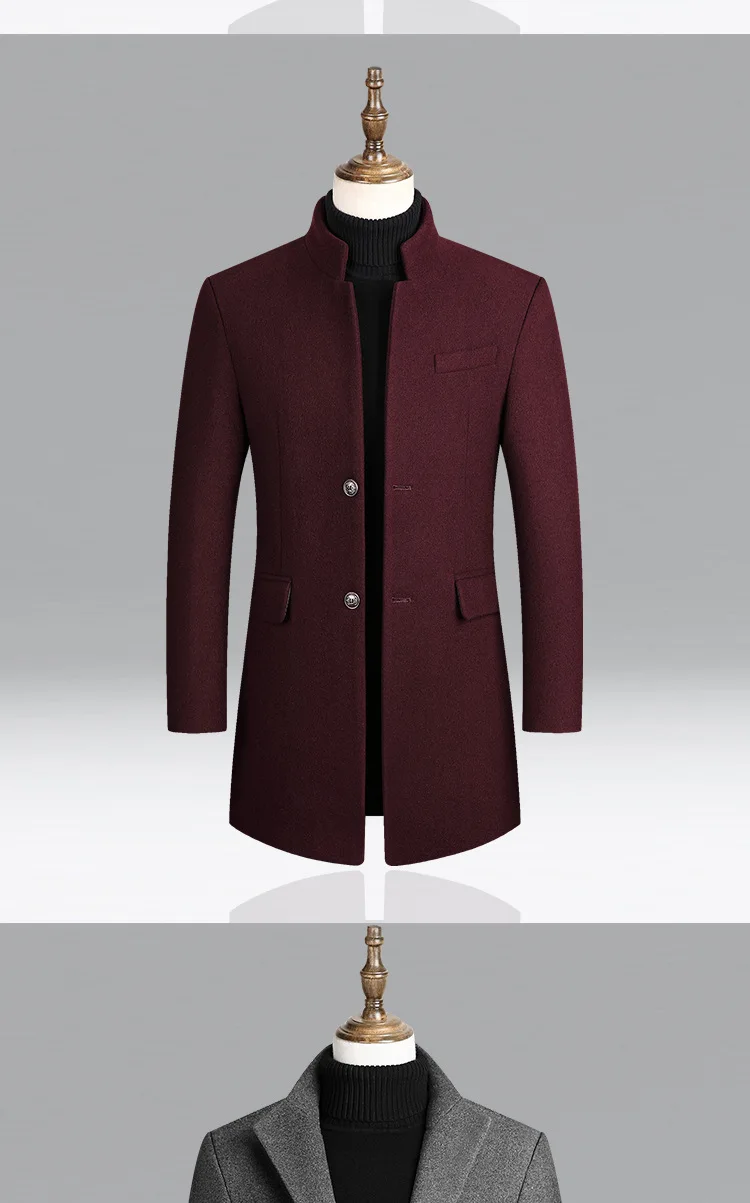 Autumn/winter New Men's Mid Length Woolen Coat British Retro Coat Solid Color Single Breasted Lapel Jacket Men's Luxurious Coat