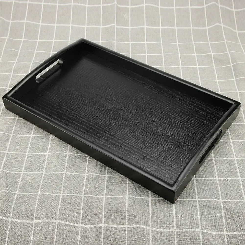 Wooden Pallet Serving Tray Large Black Wood Rectangle Food Tray Breakfast with Handles Kitchen Storage Tea Tray 4
