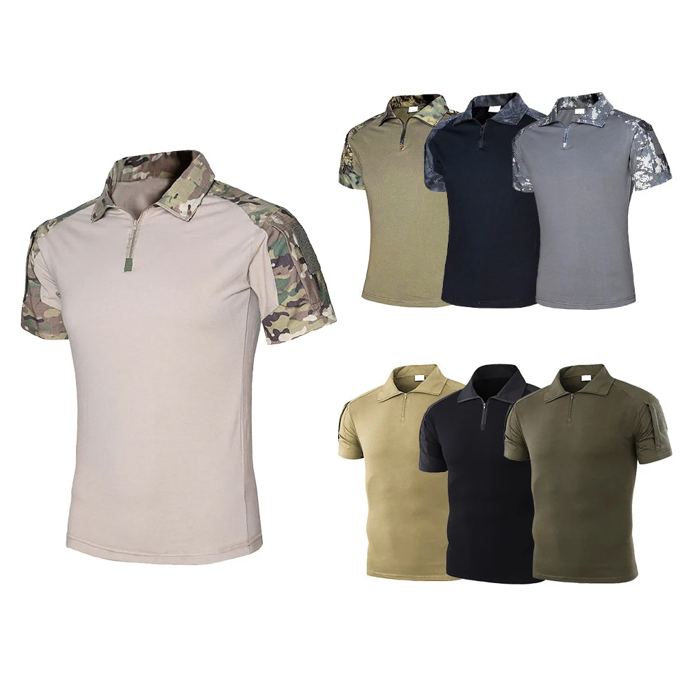 Tactical Combat Shirts Mens Outdoor Sport Short Sleeve Tee Quick Dry Hiking Hunting Camo Clothing
