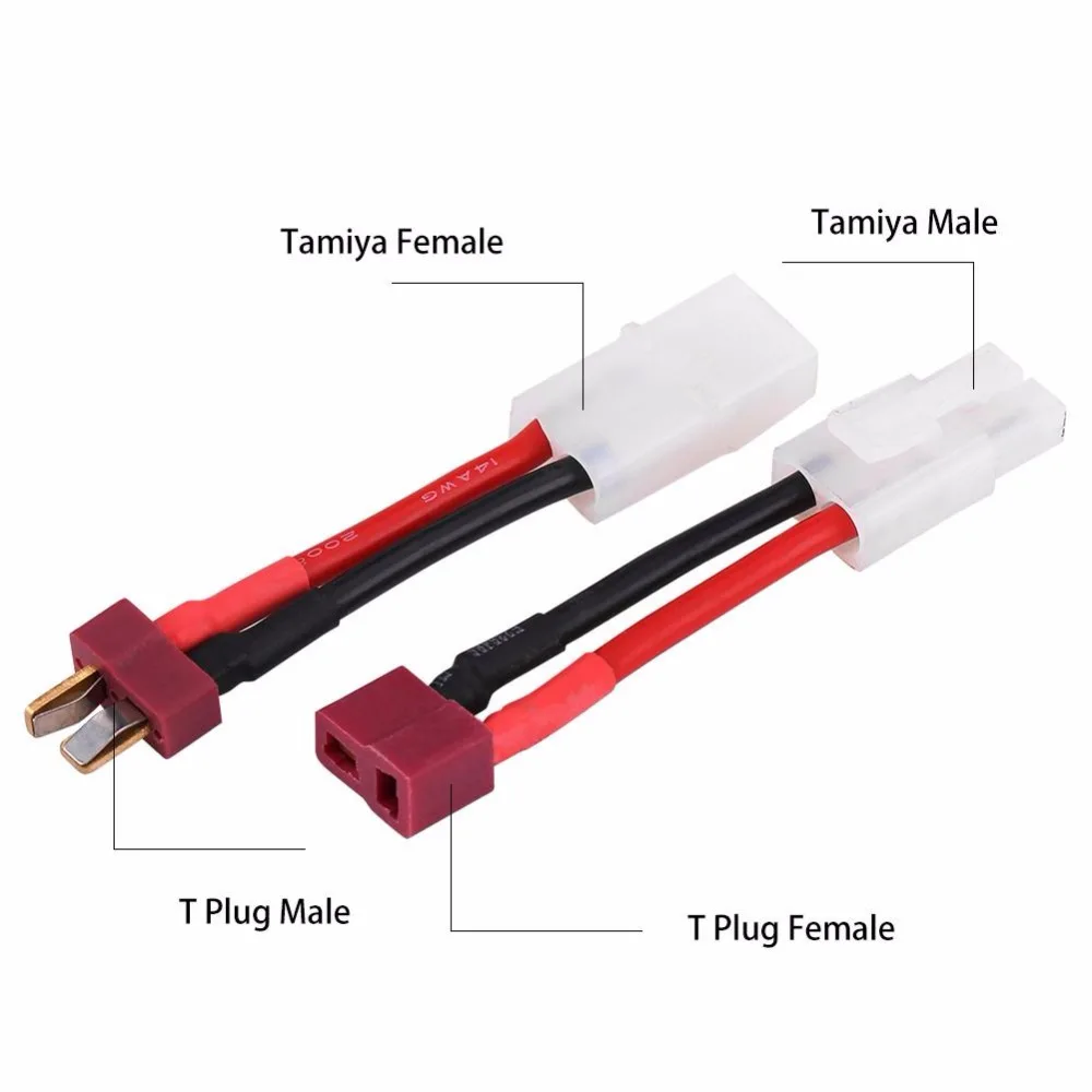 Câble adaptateur T Plug vers Tamiya 14AWG Silicone avec fil noir et rouge, prêt pour chargeur RC.