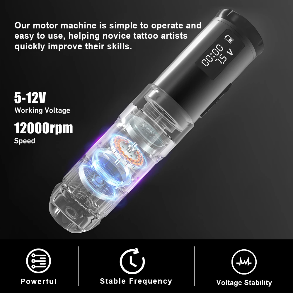 Kit completo per tatuaggi Kit macchina per tatuaggi Wireless corsa regolabile 2.7-4.5Mm cartuccia per tatuaggi Mix penna per tatuaggi per tatuatori - immagine 5