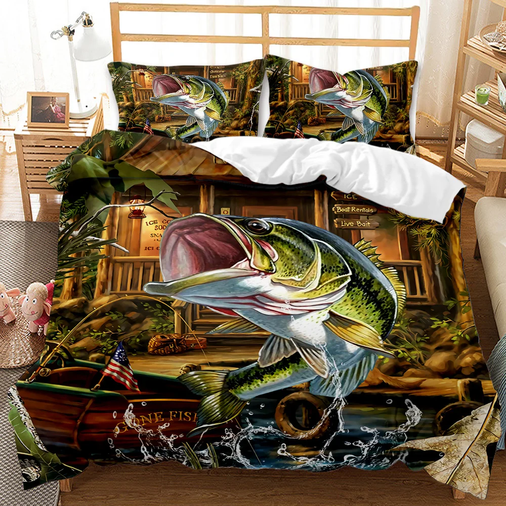 Big Pike Fishing Hunting Bedding Set Boys Girls Twin Queen Size