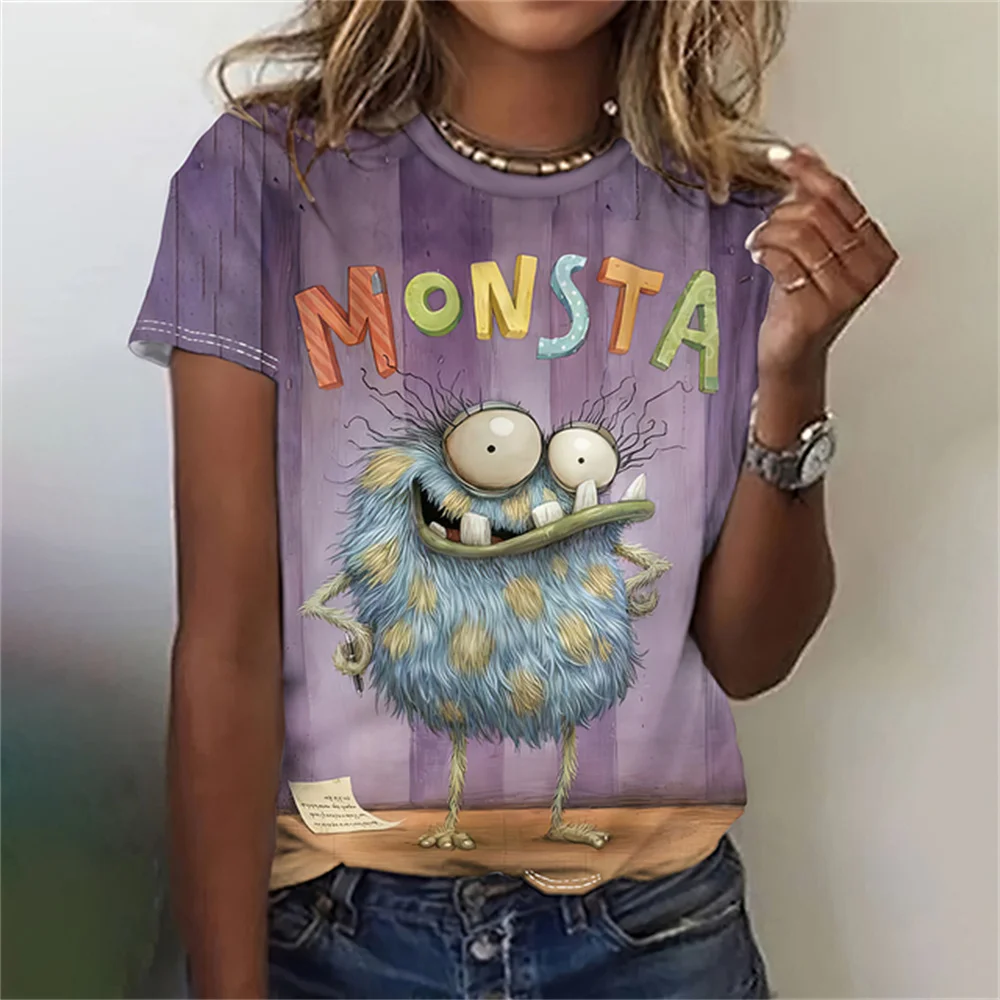 

Забавные женские футболки с рисунками персонажей мультфильмов, футболка с 3d принтом в стиле Харадзюку, повседневный топ с коротким рукавом, футболка с круглым вырезом, женская одежда