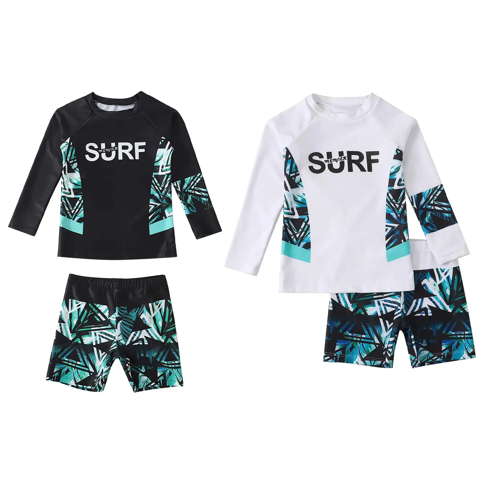 Kids Boys Long Sleeve UPF 50+ Sun Protection Rash Guard Swimsuits Two Piece Shirt Top Swim Trunks Swimwear Bathing Suit kids swimsuits,boys swim shorts