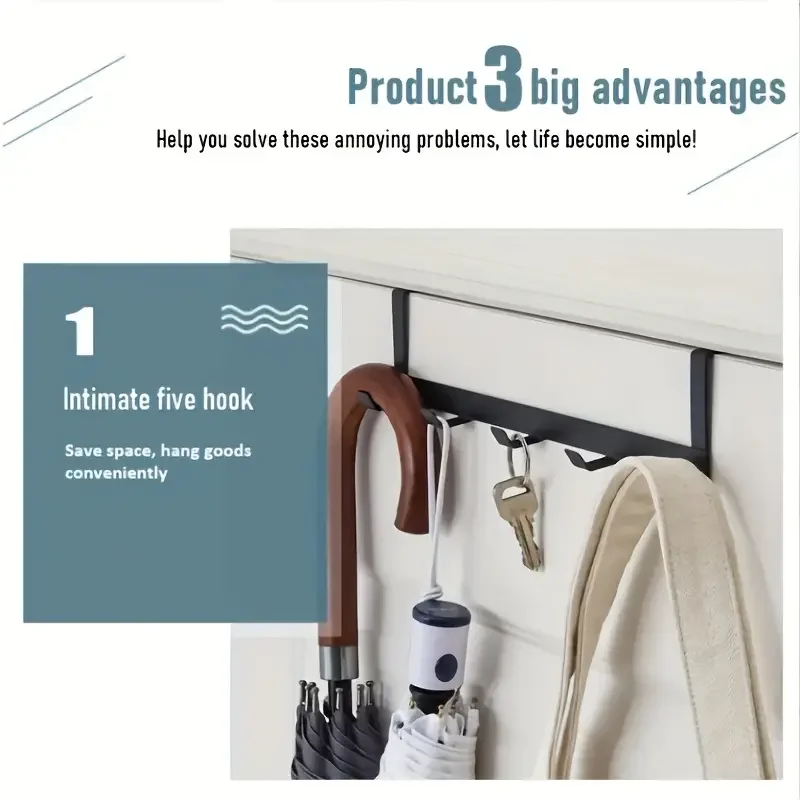 1Pcs Space-Saving 5-Hook Door Hanger Easy Install Contemporary Style Durable Storage for Coats door hanger