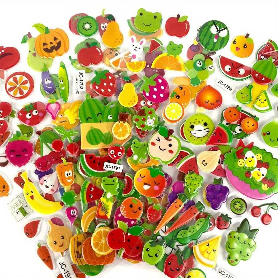 6 Sheets 3D Puffy Stickers Foam Vegetable Fruit Stickers Colored ...