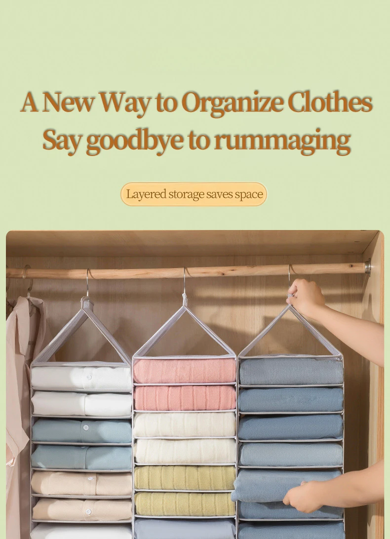 Description Picture 2 of itemHanging Wardrobe Clothing Storage Bag Jeans Shirt Storage Rack Hanging Closet Storage Bag Foldable Clothes Organizer