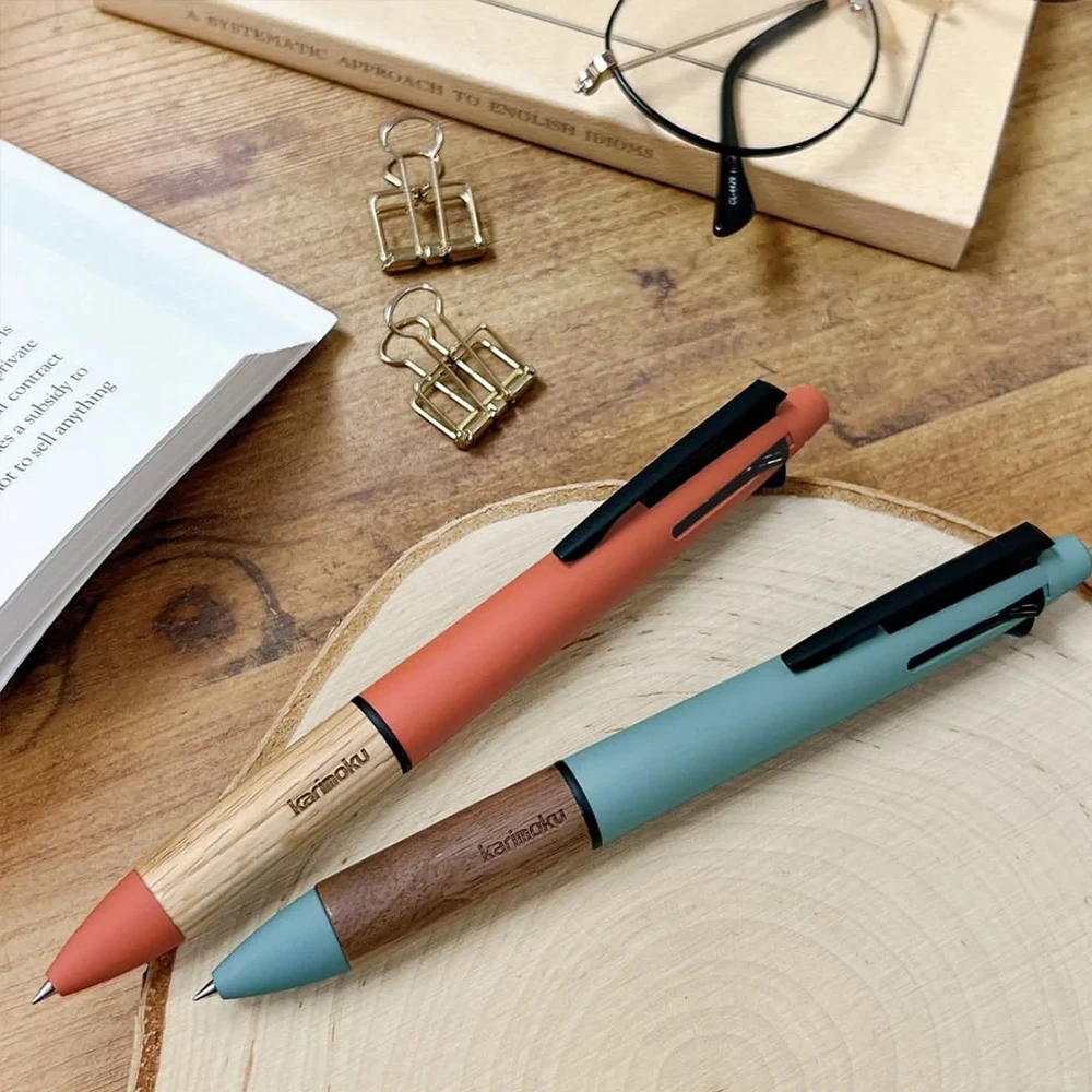 일본 유니 4 인 1 볼펜, 제트스트림 한정판, 0.5mm 나무 손잡이, 4 + 1 다기능 펜, 학교 사무용품, 1 개