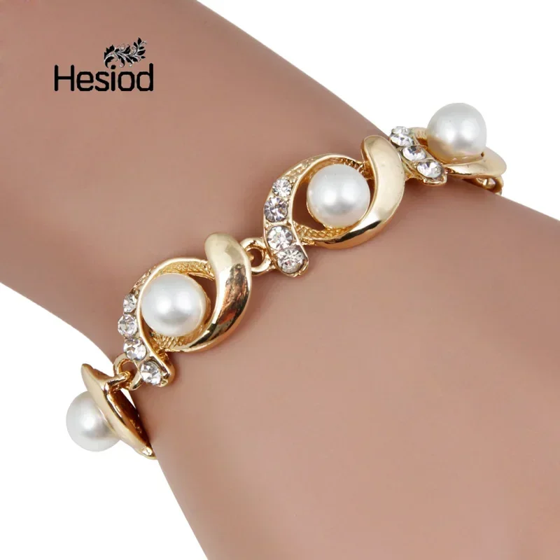 Hesiod Brand New Imitation Pearl Bracelet Women Fashion Trendy Gold/Silver Color Chain Crystal Bracelet Alloy Adjustable